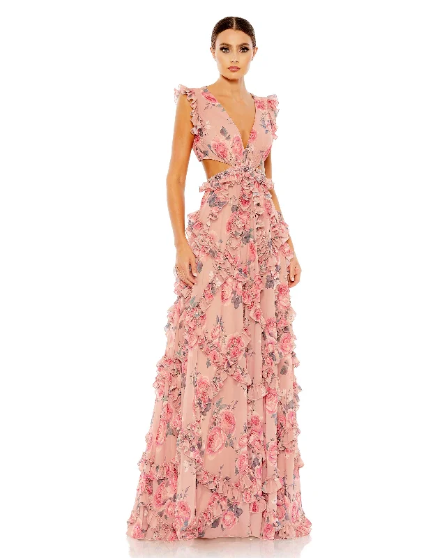 One-DAY Sale Mac Duggal 9152 Long Formal Prom Floral Dress