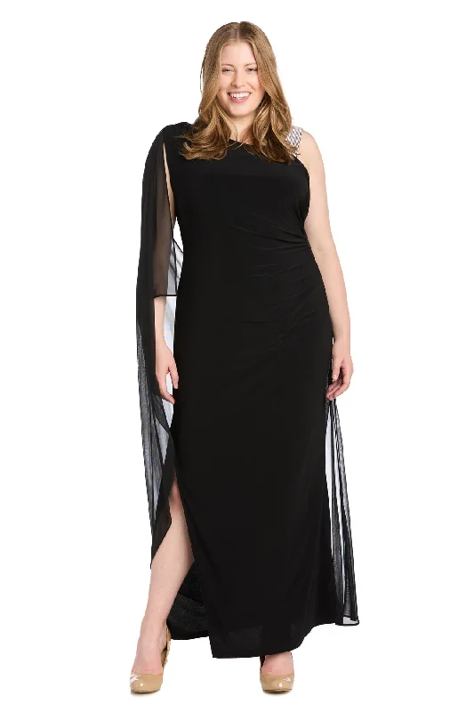 R&M Richards 6634W Long Slit Formal Plus Size Cape Dress