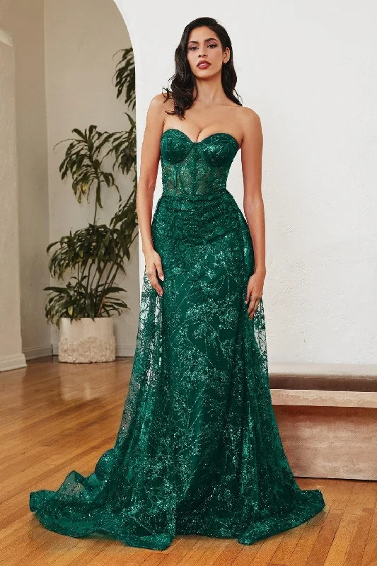 Cinderella Divine CB046 Long Floral Prom Dress Emerald