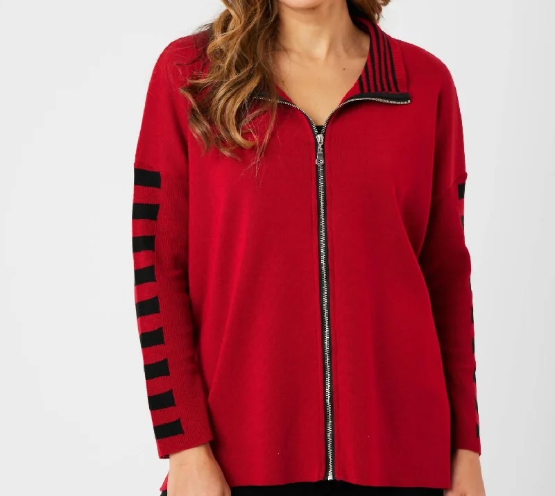 Final Markdown Stripe Sleeve Zip Jacket In Red/black