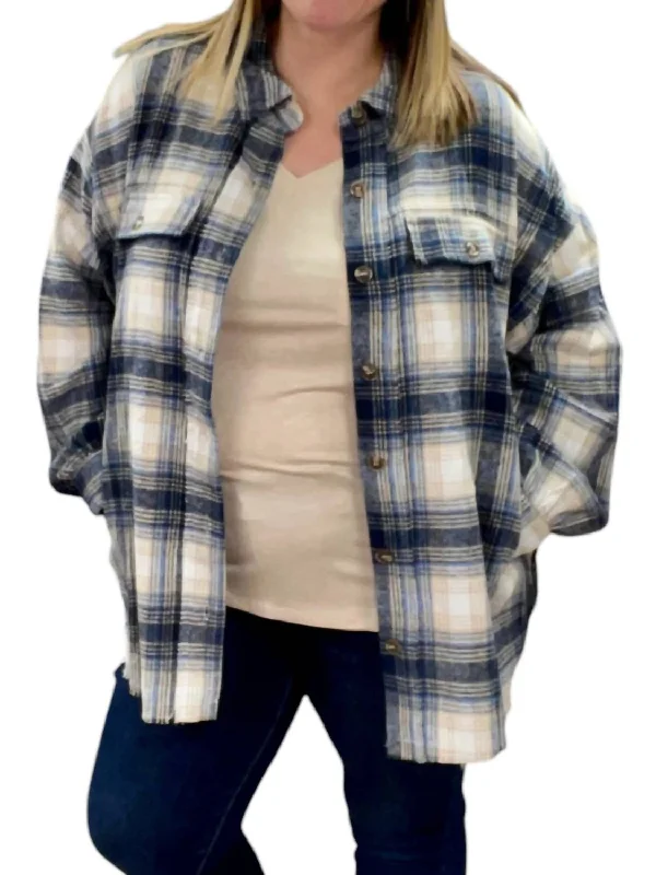 Price Reduction Plaid Shacket In Blue