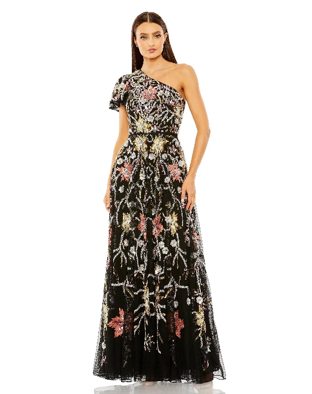 Shop and Save Mac Duggal 6134 Long Floral Sequin Beaded Formal Prom Dress