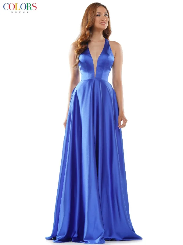Super Bargain Colors 2633 Colors Long Halter Formal Prom Dress