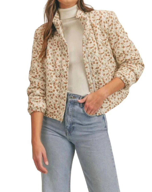 Crazy Savings Potpourri Corduroy Puffer Jacket In Brown Multi
