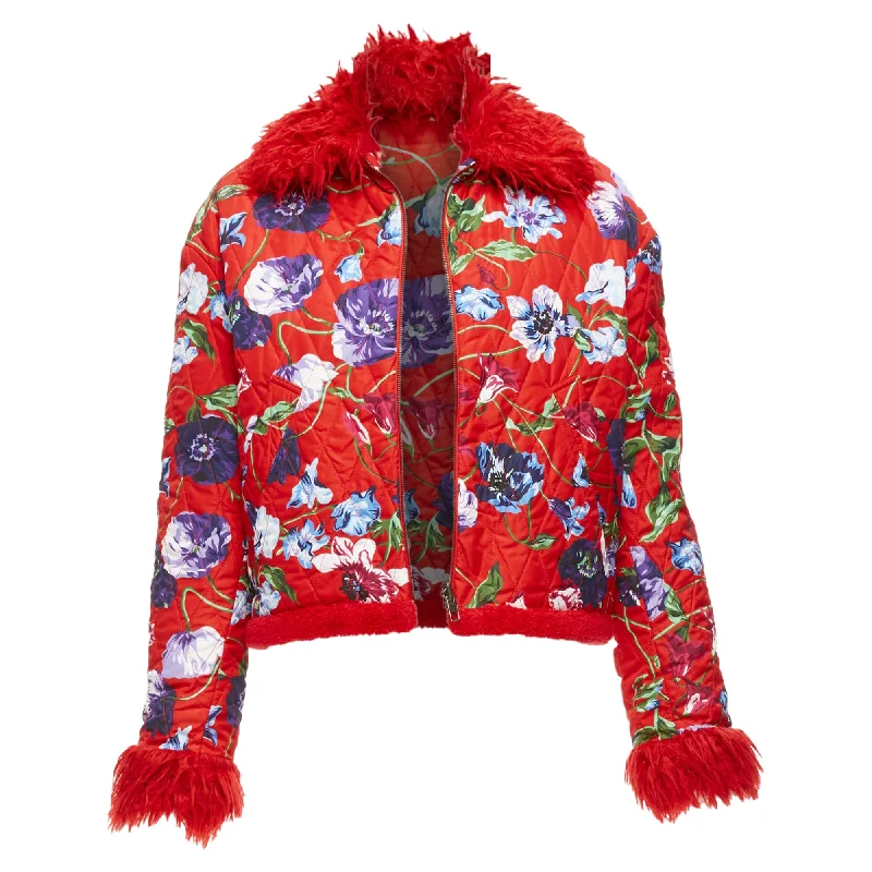 Members Only Kenzo Memento Reversible Flower Print Faux Fur Crop Jacket