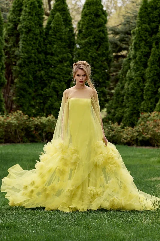 Price Rollback Jovani 40092 Long Formal Floral Applique Cape Prom Dress