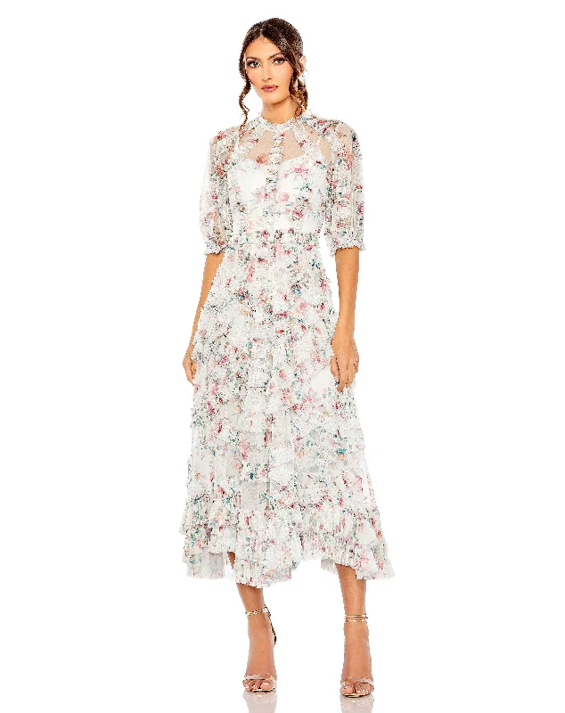 TIME-Limited Offer Mac Duggal 80111 Floral Print Cocktail Midi Dress