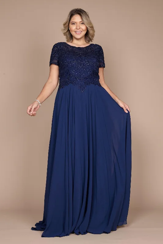 Short Sleeve Formal Mother of the Bride Dress Navy