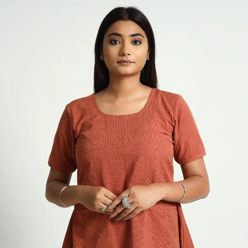 Bonus Savings Burnt Orange - Plain Handloom Cotton Dress