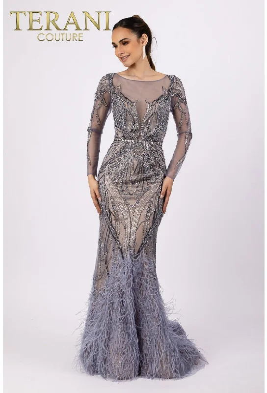Final Markdown Terani Couture 232GL1404 Long Sleeve Beaded Formal Prom Dress