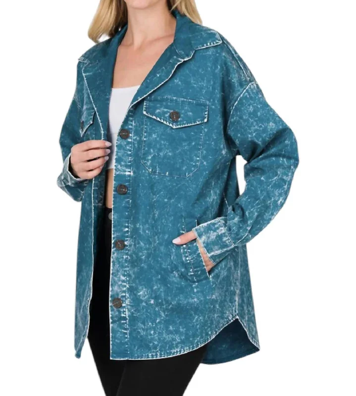Exclusive Online Offer Oversized Vintage Washed Shacket In Teal