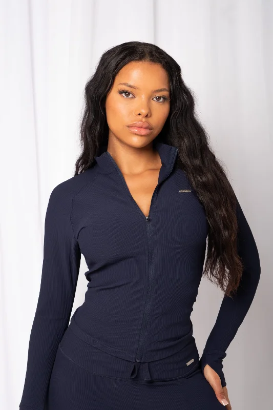 Mega Sale Fitted Zip Through Ribbed Jacket Midnight