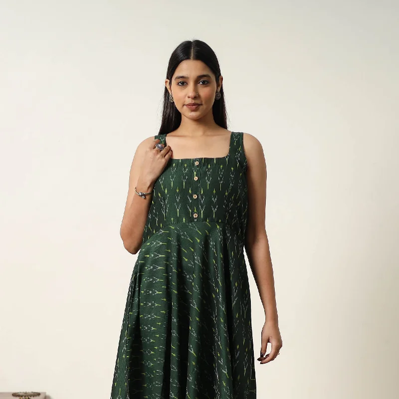 Sale Event Green - Mercerized Cotton Flared Pochampally Ikat Dress 16