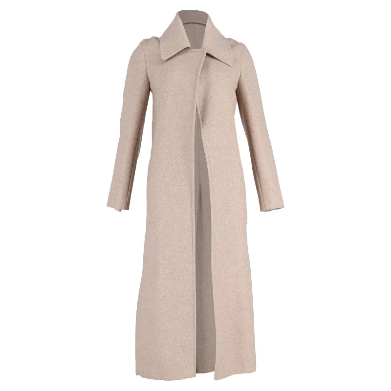 Incredible Offers Victoria Beckham Open Single-Breasted Coat with Slit in Beige Wool