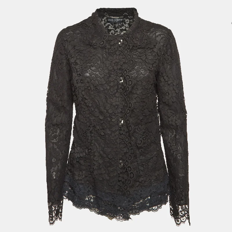 New Deals Dolce & Gabbana Black Floral Lace Button Front Jacket