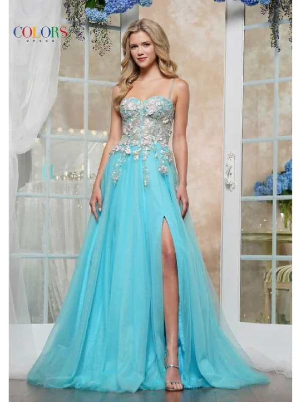 Colors 3496 A Line Long Formal Floral Prom Dress