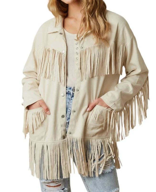 Deal of the Week Suede Fringe Jacket In Cream