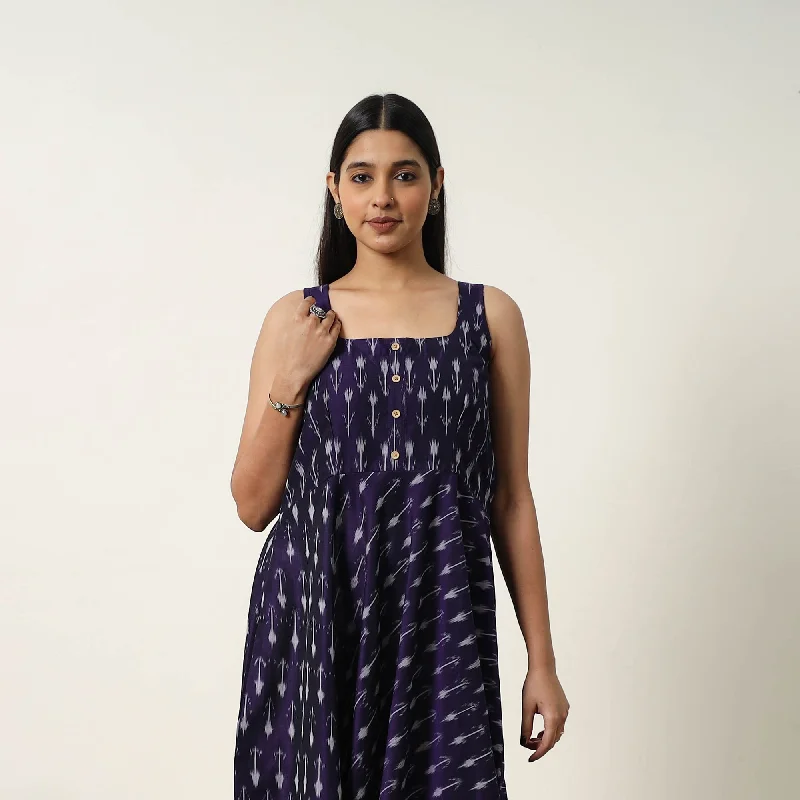 Early Access Blue - Mercerized Cotton Flared Pochampally Ikat Dress 18