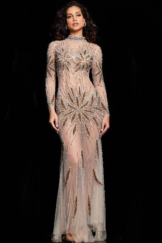 Mega Deal Jovani 26257 Long Sleeve Fitted Long Formal Prom Dress