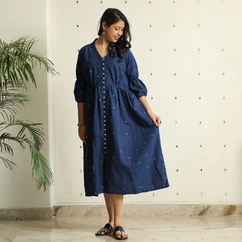 Blue - Jacquard Cotton Flared Gher Dress