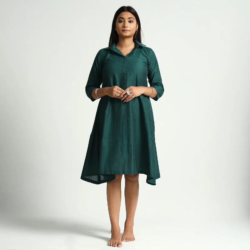 One-DAY Sale Dark Green Plain Handloom Cotton Dress