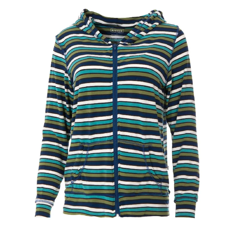 Deal Mania Women's Lightweight Zip-Front Hooded Jacket In Grasshopper Stripe