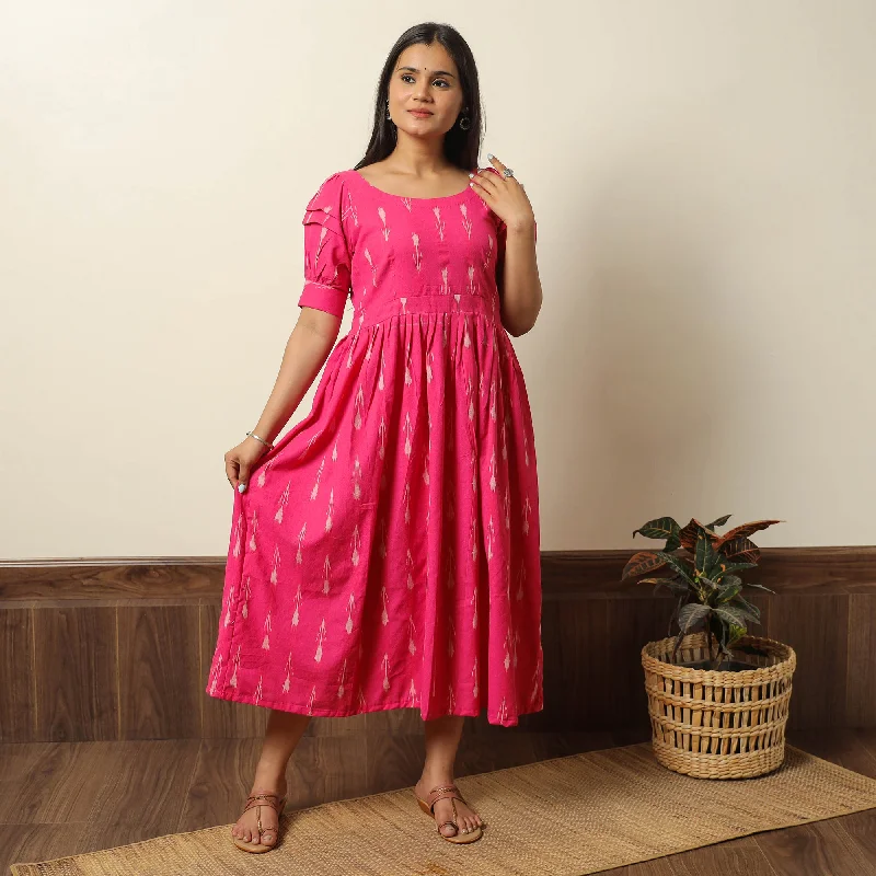 Limited Edition Pink - Pochampally Ikat Weave Cotton Flared Dress 17