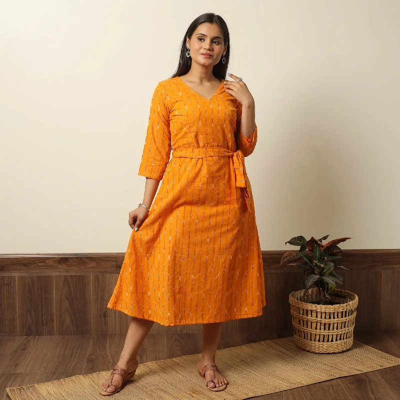Amazing Deals Orange - Pochampally Ikat Weave Cotton Dress with Belt 18