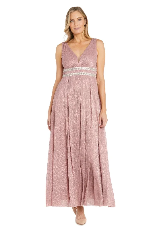 Hurry In R&M Richards 3138 Long Formal Pleated Metallic Evening Dress