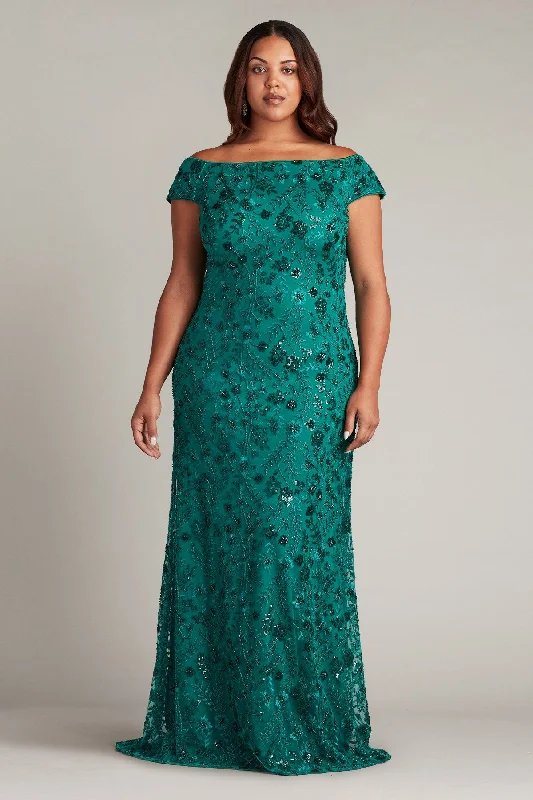 Extra Savings Tadashi Shoji CCF23088LQ Long Formal Beaded Floral Plus Size Dress