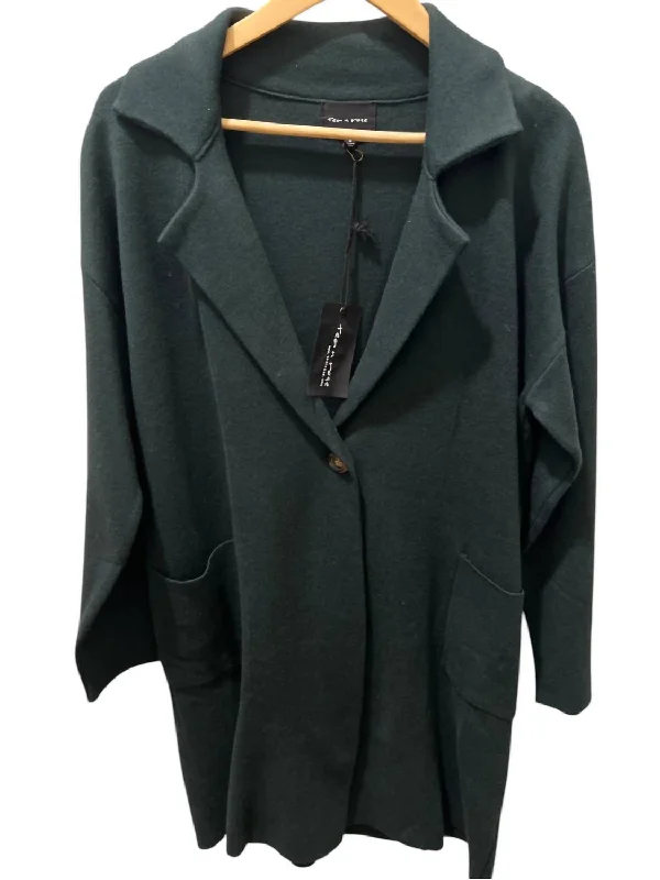 Women's Wide Collar Coat In Deep Green