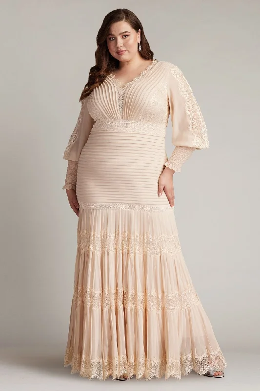 Crazy Deals Tadashi Shoji YV21070LQ Plus Size Long Sleeve Pleated Formal Dress
