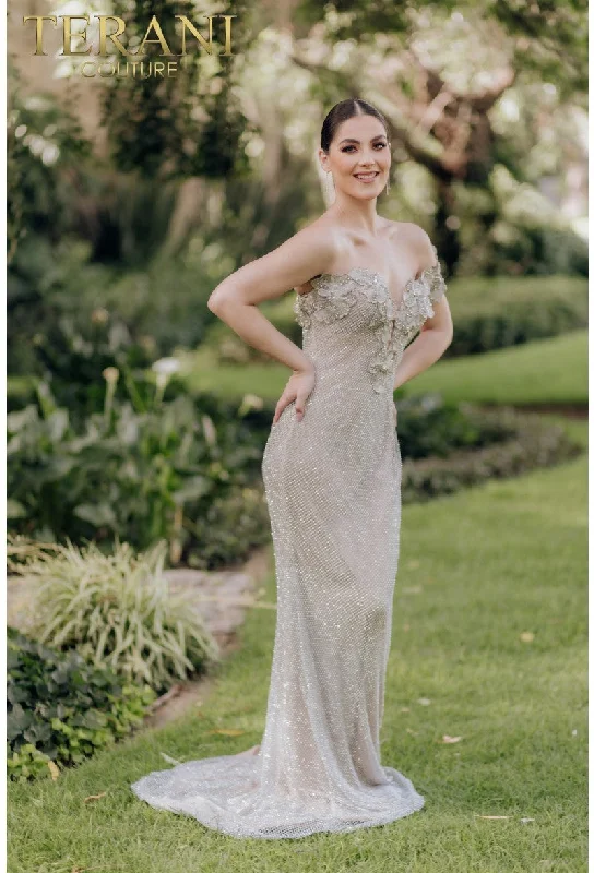 Savings Galore Terani Couture 232GL1457 Long Mermaid Formal Prom 3D Floral Dress