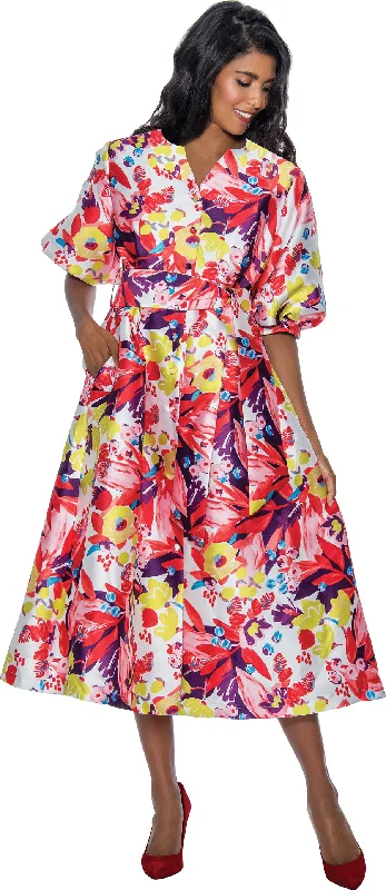 Discount Days Divine Apparel DN851W Plus Size Formal Printed Midi Length Dress