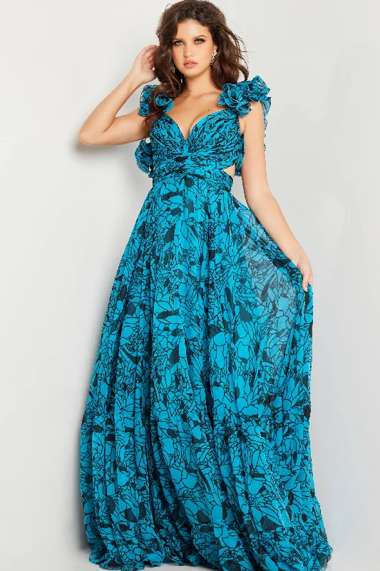 Savings Alert Jovani 26137 Ruched Bodice Flowy Long Formal Prom Dress