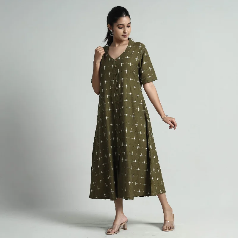 Warehouse Sale Green - Pochampally Double Ikat Weave Cotton Dress