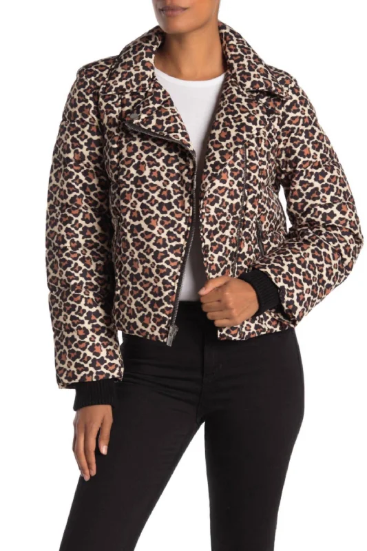 Buy Now Paulina Leopard Print Down Quilted Jacket In Multicolor
