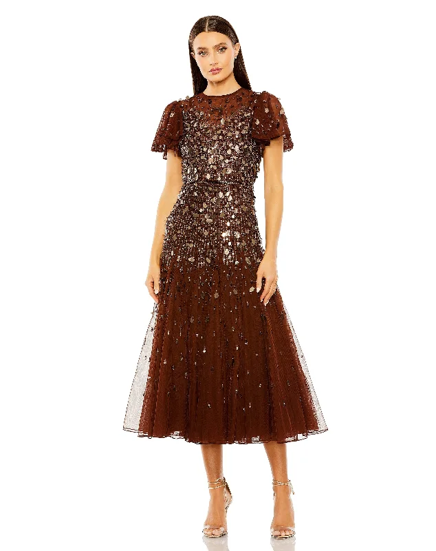 Major Savings Mac Duggal 24018 Formal A Line Beaded Tea Length Dress