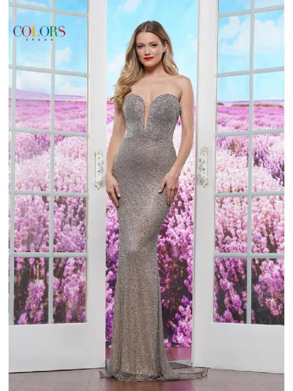 Closeout Colors 3559 Fitted Long Formal Beaded Prom Dress