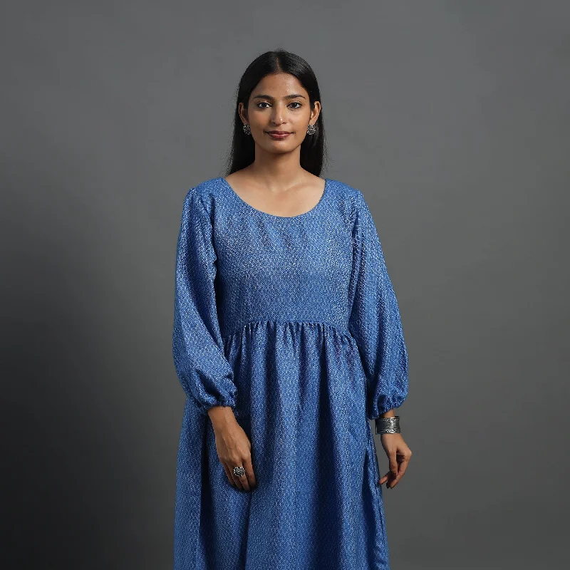 Hot Deal Jannat Blue Plain Flared Woollen Dress 01