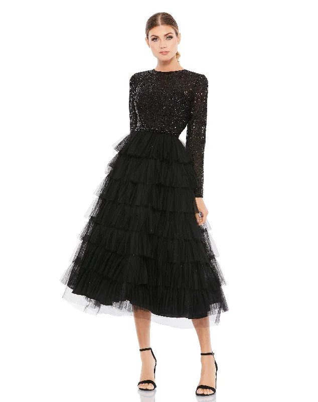 Year-End Sale Mac Duggal 27490 Long Sleeve Formal Midi Dress