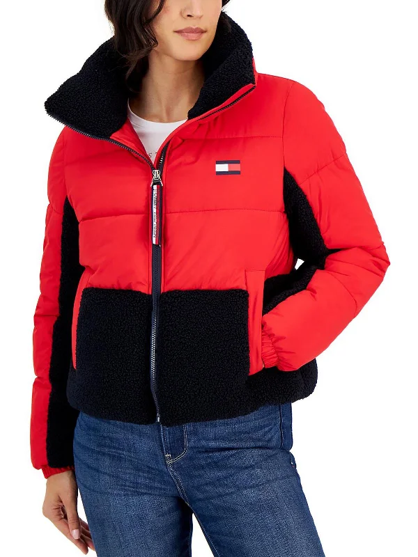 Price Meltdown Womens Faux Fur Trim Colorblock Puffer Jacket