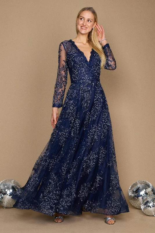 Long Sleeve Formal Dress Evening Gown Navy