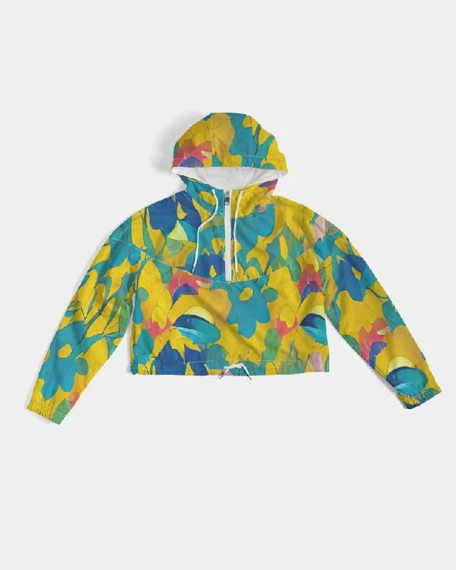 Beautiful yellow and blue hint of red pattern Women's Cropped Windbreaker