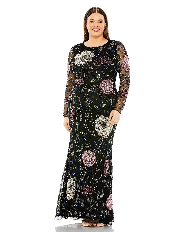 Daily Specials Mac Duggal 94011 Long Sleeve Floral Plus Size Formal Dress