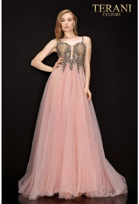 Deal Mania Terani Couture 2011P1070 Long Beaded Tulle Prom Gown
