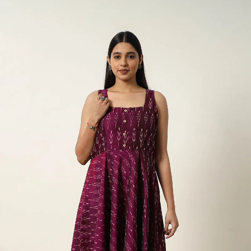 Super Sale Purple - Mercerized Cotton Flared Pochampally Ikat Dress 19