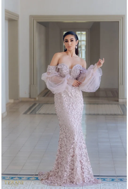 Deal of the Day Terani Couture 231E0515 Long Formal Floral Beaded Evening Dress