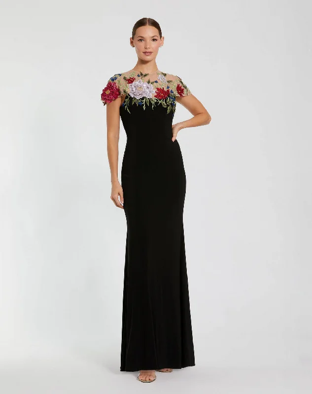 Savings Event Mac Duggal 11817 Long Floral Fitted Formal Prom Dress
