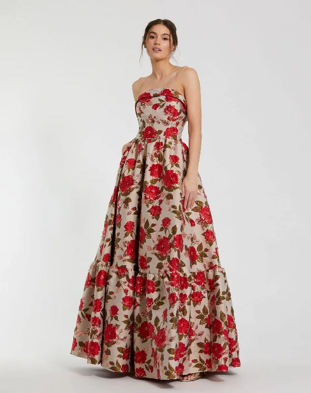 Special Savings Mac Duggal 11827 Long Formal Prom Floral A Line Dress